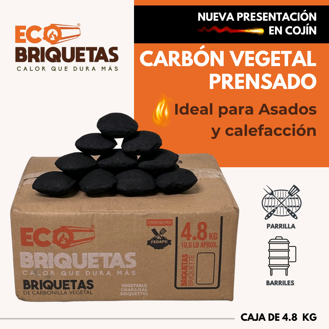 CARBÓN VEGETAL PRENSADO  🔥 PRESENTACIÓN EN COJÍN