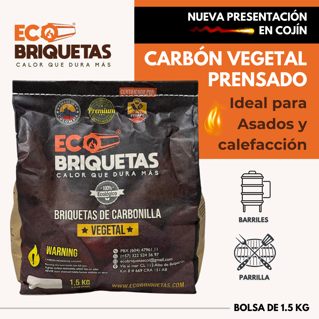 CARBÓN VEGETAL PRENSADO  🔥 PRESENTACIÓN EN COJÍN