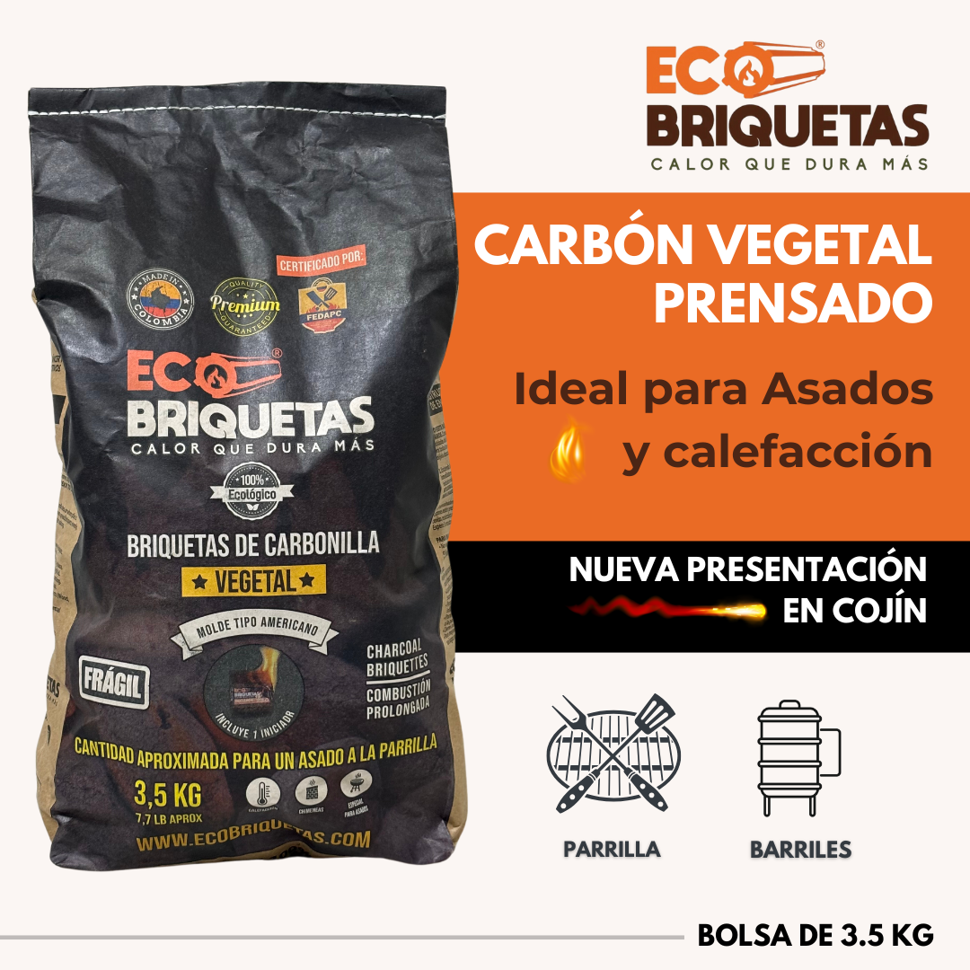 CARBÓN VEGETAL PRENSADO  🔥 PRESENTACIÓN EN COJÍN